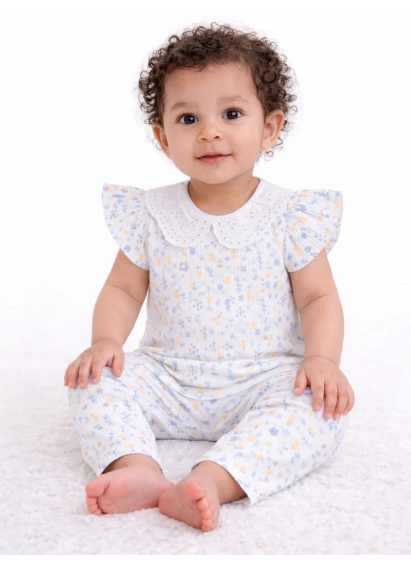 Victor And Jane  Infant Girls 2-Pack Drop Needle T-Shirts & 2-Pack Drop Needle Leggings Set (Floral Print & Blue Stripe) for Women | Best Price UAE